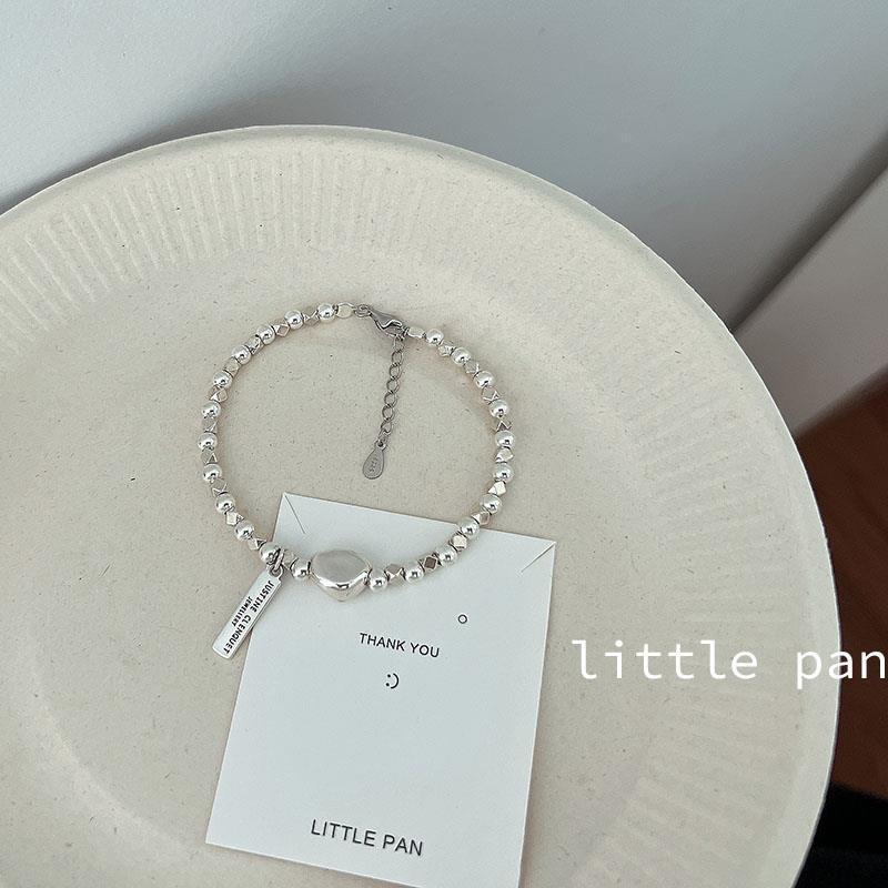 Korean Style Geometric Sterling Silver Bracelet for Women - Trendy Lucky Bean Hip Hop Jewelry