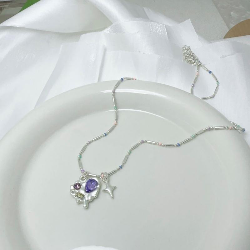 Colorful Oil Drop Zircon Heart Necklace Party Jewelry for Women Couples Collarbone Clavicle Chain Sweet Pendant Chokers