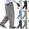 Herren-Cord-Cargo-Hose mit vertikalen Streifen - Lockere, gerade Hosenbeine, Mehrere Taschen, Arbeitshose im Retro-Casual-Stil