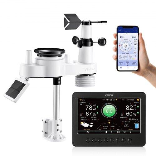 VEVOR 7-in-1 Wi-Fi Weather Station, 177.8 Mm TFT Display, Wireless Solar Powered Outdoor Sensor, Rain Gauge, Indoor Outdoor for Weather Forecast