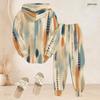 Women Plus Size Two Piece Outfit Long Sleeve Hooded Top Geometric Printed Cuffed Pants