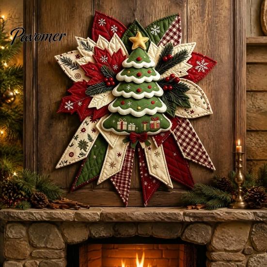 Weihnachts-Türhänger Kunstprojekt DIY Gesteppte Schleife Nähen Bastelset, Vorgeschnittene Patchwork-Lernbastelsets für Schulset, Feiertags-Wand