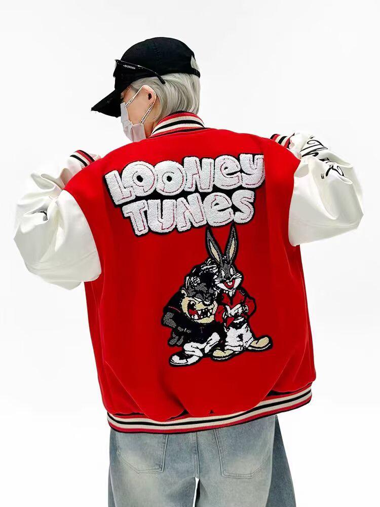 Unisex Cartoon Embroidered Baseball Jacket - Trendy Hip-Hop Style for Spring and Autumn