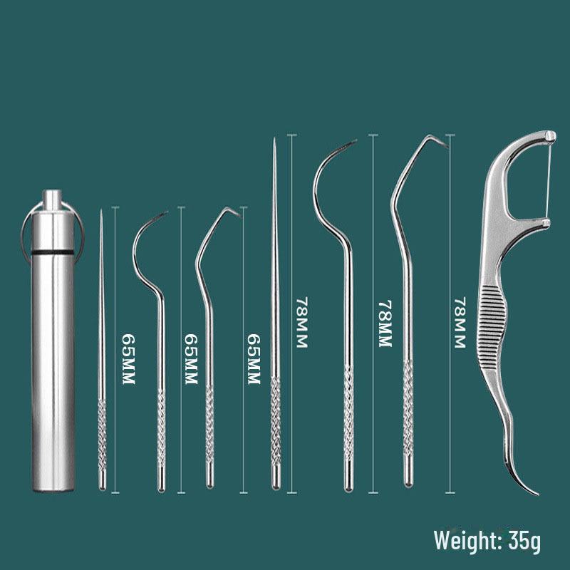 

Набор из зубочисток и крючков из нержавеющей стали - портативный инструмент для чистки зубов
