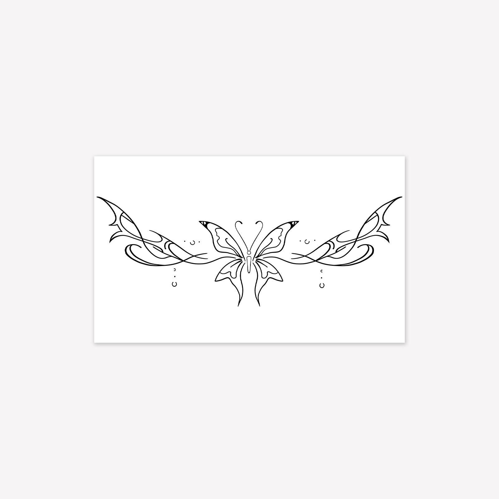 High-Value Style, Simple Personality, Butterfly Thorn Wings, Fringed Waist And Abdomen Tattoo Stickers 15*9CM