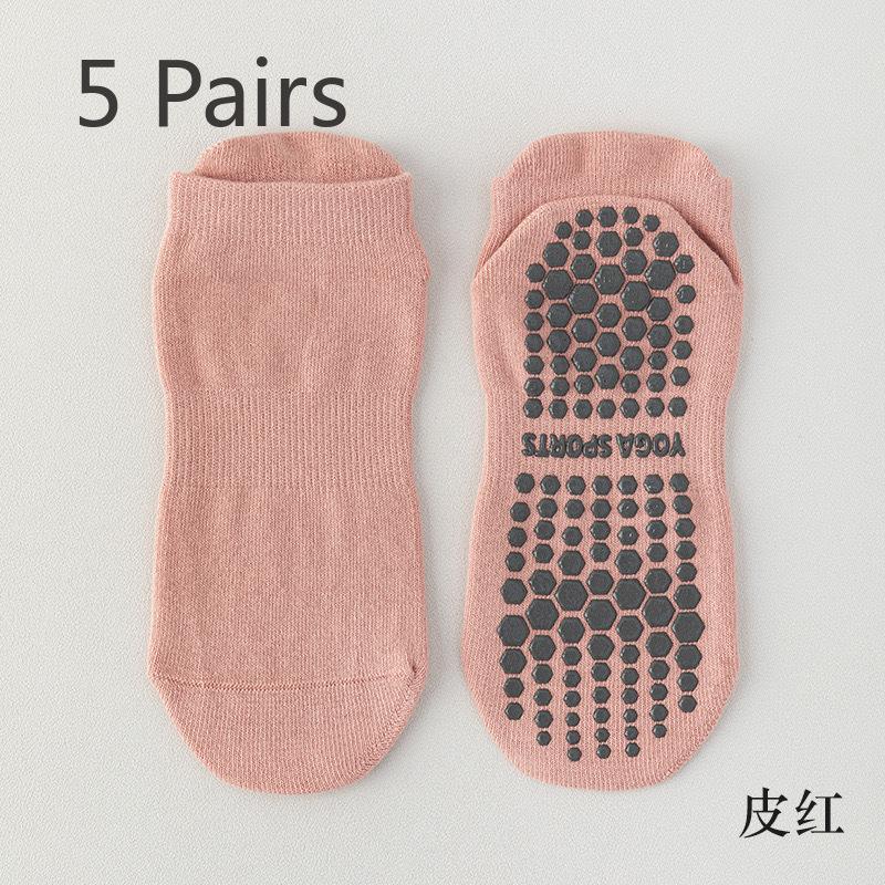 5 Pairs of Women's Spring and Autumn Cotton Non Slip Indoor Fitness Jump Yoga Sports Socks
