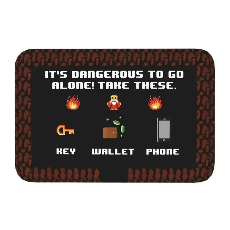 8-bit Retro "Dangerous to Go Alone" Non-slip Washable Doormat for Bath, Living Room, Bedroom, Kitchen – Home & Outdoor Decor