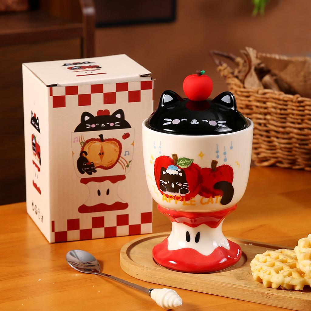 Handbemalter dreidimensionaler Apfelkern-Kelch Niedliche lustige Apfel-Katze Keramiktasse Geburtstags-Souvenir Mädchenbecher