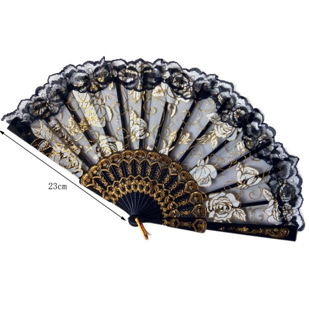 Handheld Ladies Lace Hand Fan Plastic Handle Dance Fan Ornaments Folding Fan  Summer