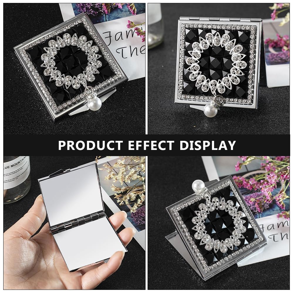 BESTOYARD Handheld Compact Folding Makeup Actress Small Mini Pocket Folding Makeup Black Mirror, Sparkly, Portable, Compact, Stylish, Mirror, Mirror,