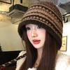Big Head Circumference Maillard Retro Brown Wool Hat Women's Winter Strap Ear Protection Hat Showing a Small Face Warm Knitted Hat