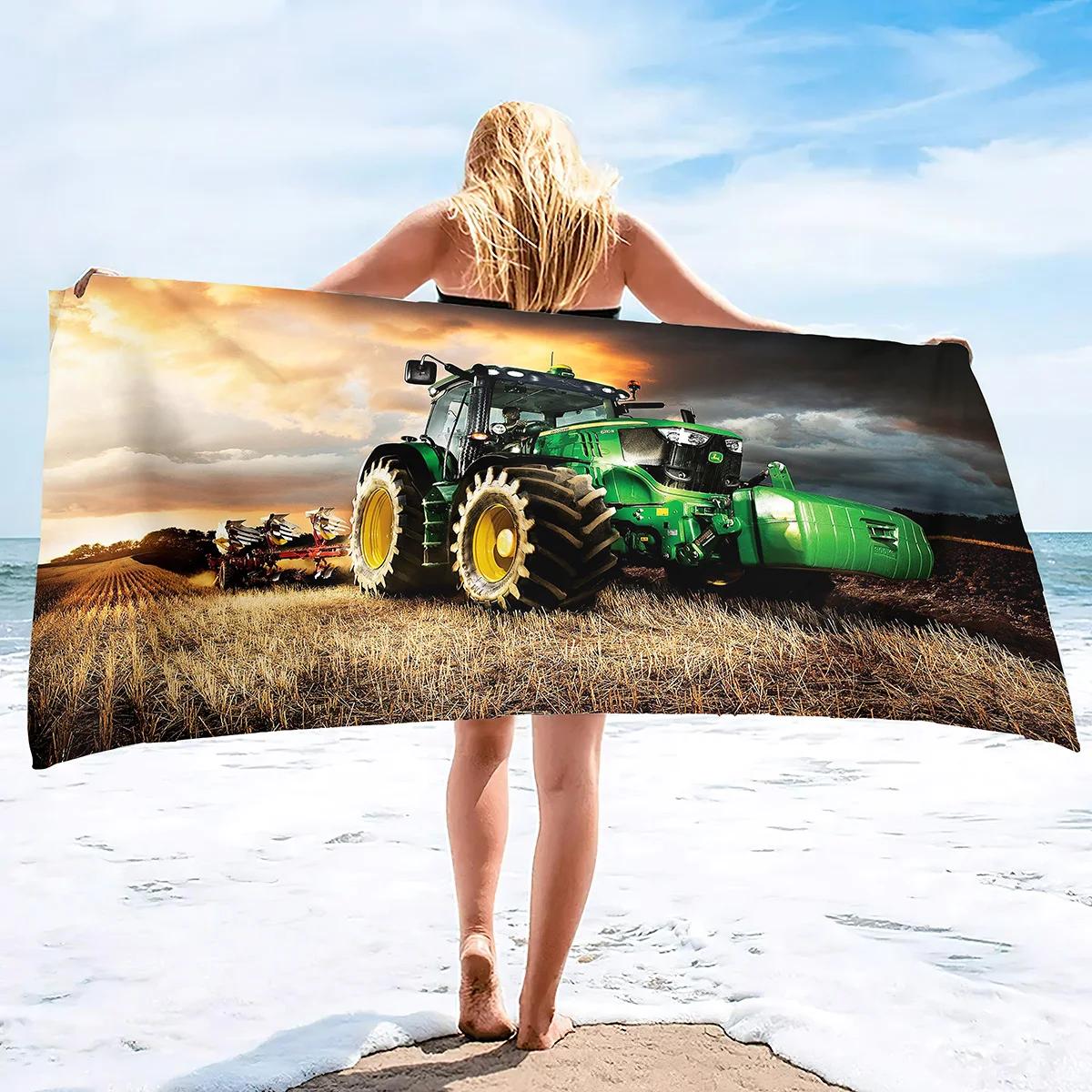 Textilien Microfiber Tractor Beach Towel, Sand Free Agricultural Vehicle Beach Towels Oversized, Quick Dry Soft Bath Towels For Sports