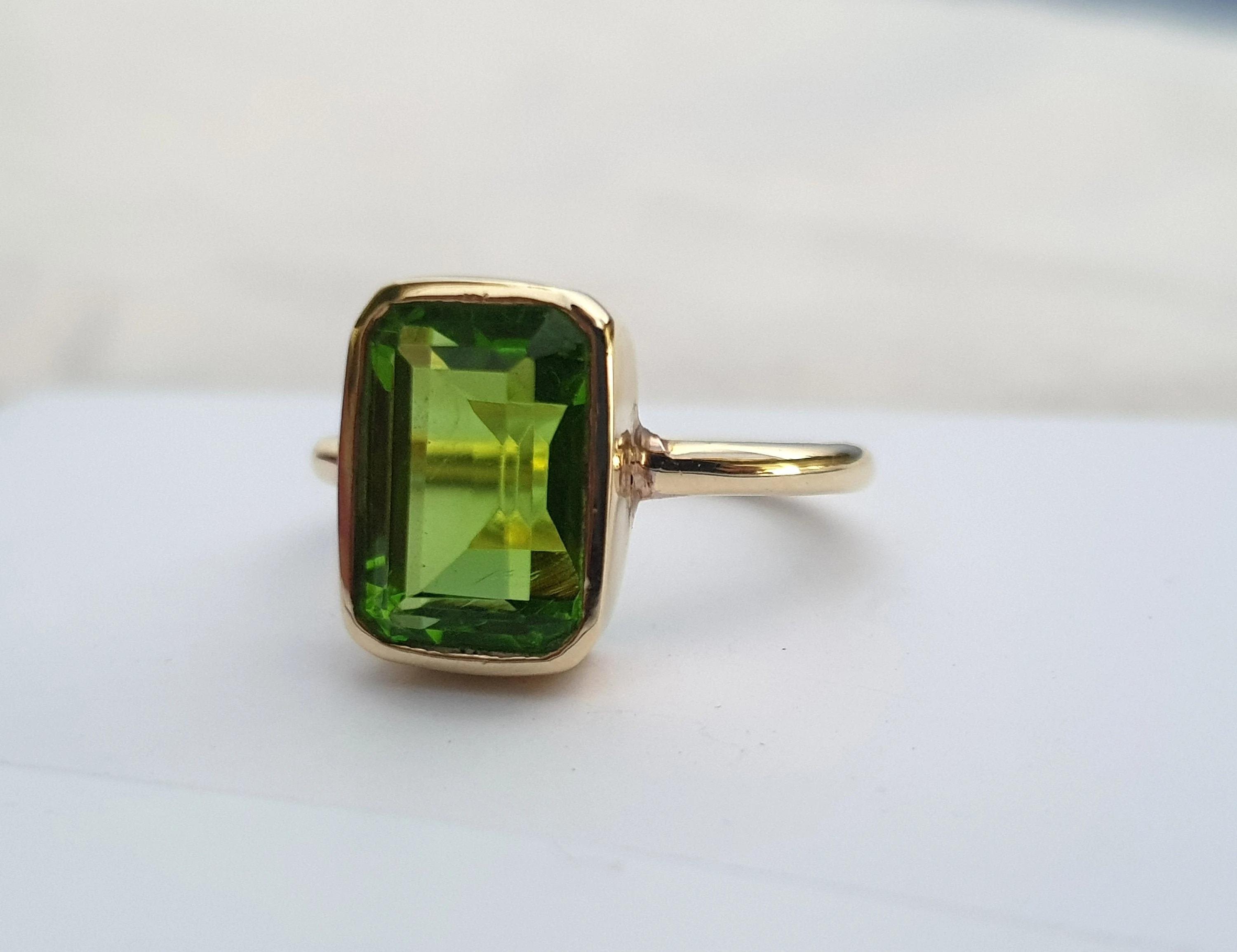 

Natural Green Peridot 925 Sterling Silver Yellow Gold Plated Ring Jewelry, August Birthstone Ring 10