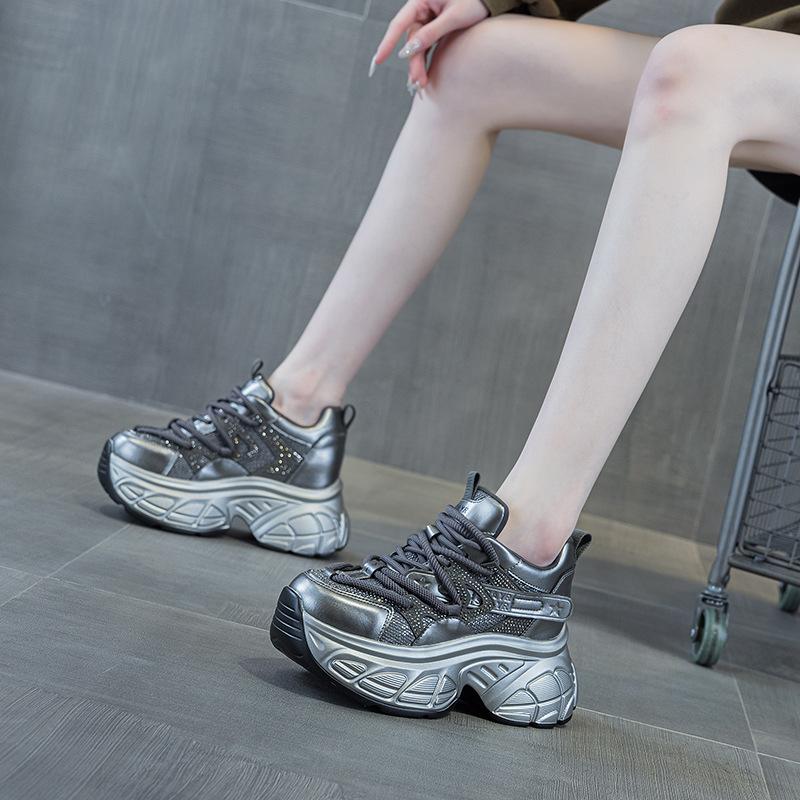Platform dad shoes women's 2025 spring new Internet celebrity same casual versatile special fabric 9cm height-increasing women's shoes