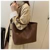 Korean Version Large Capacity Solid Color Faux Leather Tote Bag Fashion Vintage Commute Simple Shoulder Bag