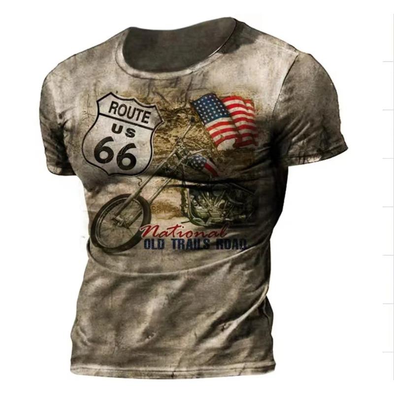Vintage Motorcycle T Shirt For Men 3d Print Mobil Short Sleeve T-shirts Retro Men's Racing T-shirt Oversized Biker Tees Tops 66