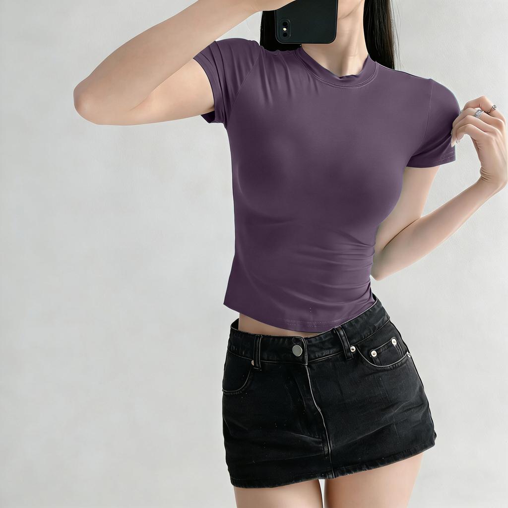 Classic simple solid color fitness clothes, thin, quick-drying, moisture-wicking sports tops, women's yoga clothes, short-sleeved T-shirts