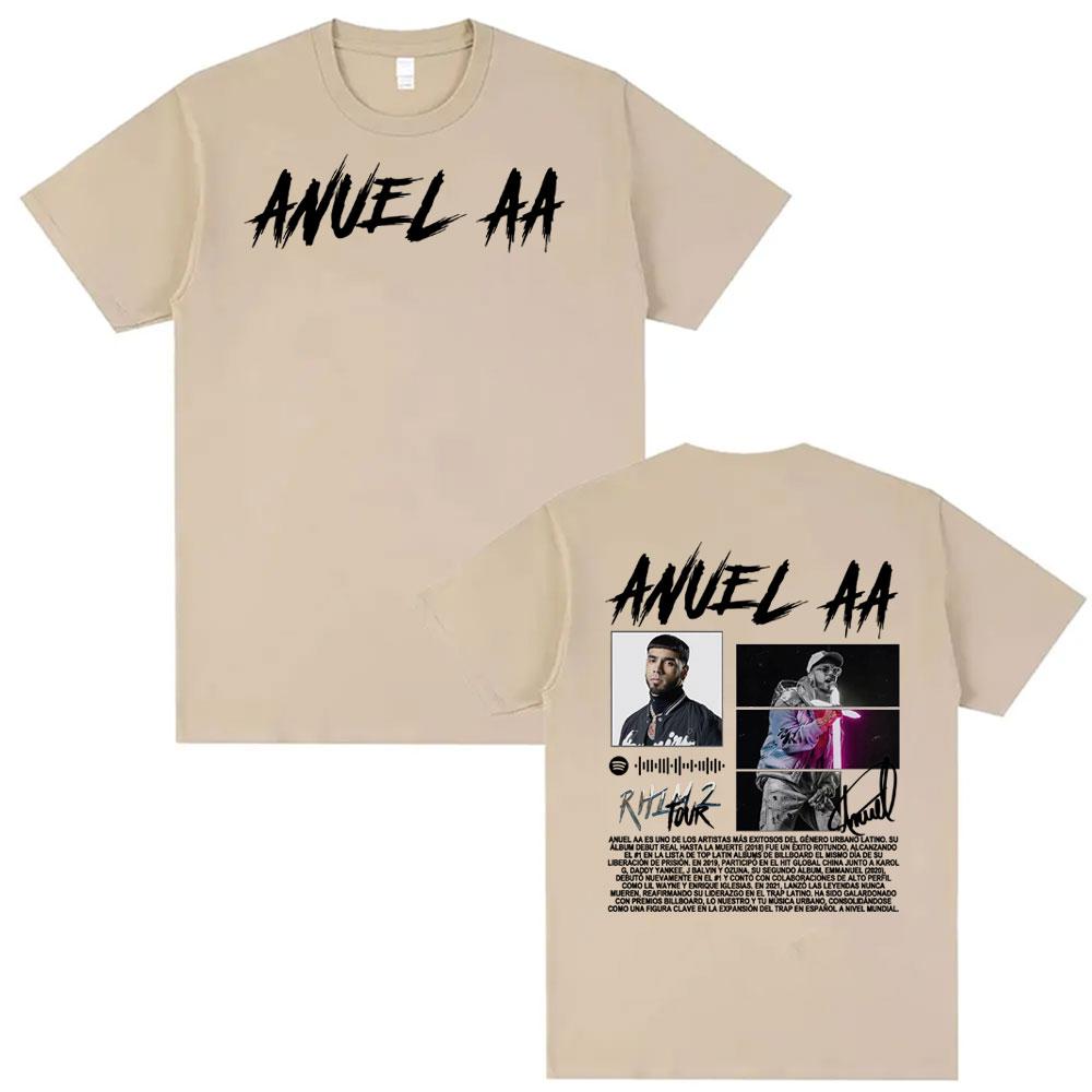 Rapper Anuel AA Rhlm 2 Album Tour Printed Tee Shirt Unisex Women Fashion Trend Hip Hop Pop Music Tshirt Pure Cotton Loose T Shirts