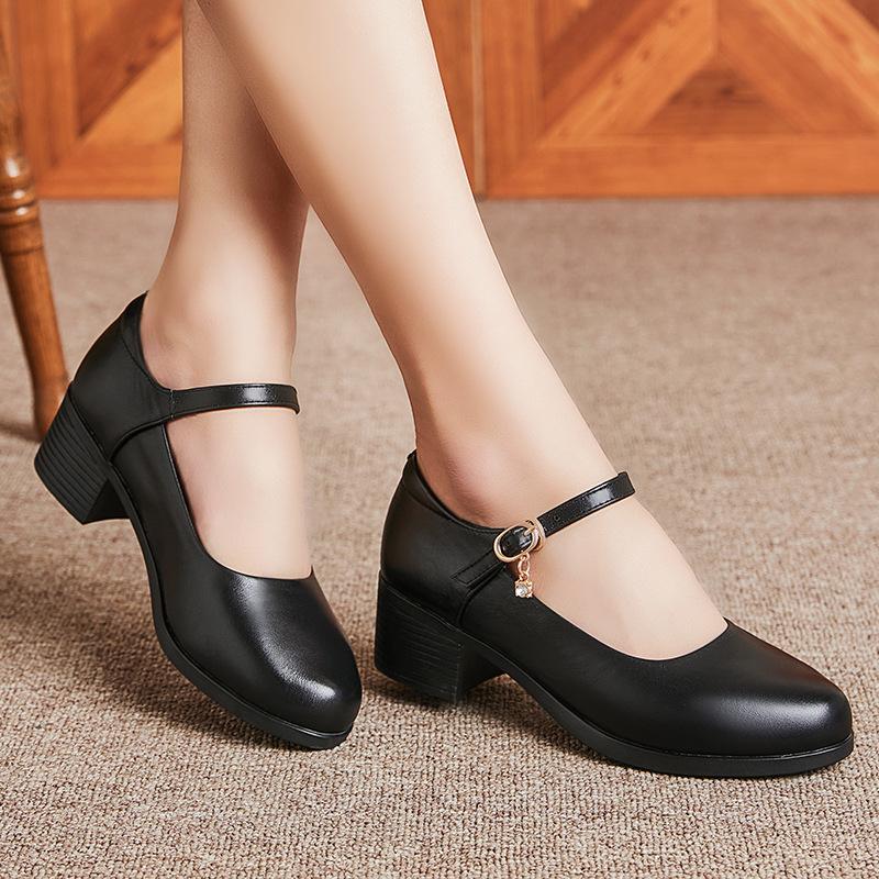 Fashion AIYUQI Women's Shoes Autumn 2025 New Mid-heeled Genuine Leather Mom Shoes Large Size Fashion Non-slip Women's Shoes