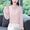 Spring Autumn Beading V-neck Temperament Solid Shirt Women Long Sleeve Ruffles Elegant Blouse Pullover Top