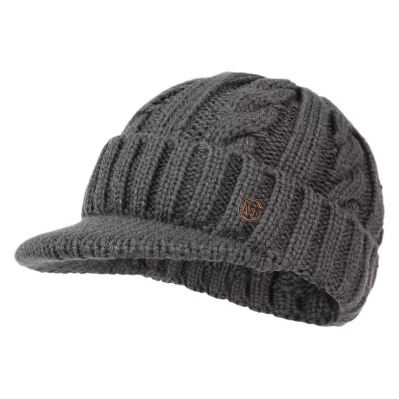 

Keep Warm Winter Big Size Beanies for Men Outdoor Short Brim Duck Tongue Cap Winter Plush Thick Fried Dough Twists Knitting Hat One Size сірий колір