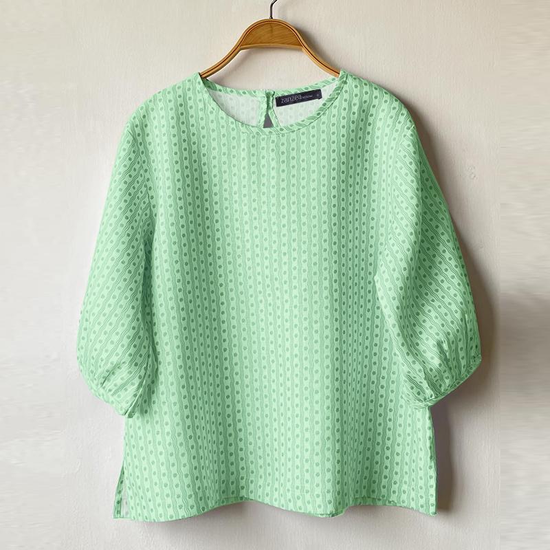 ZANZEA Women Casual Round Neck 3/4 Sleeve Loose Print Blouse