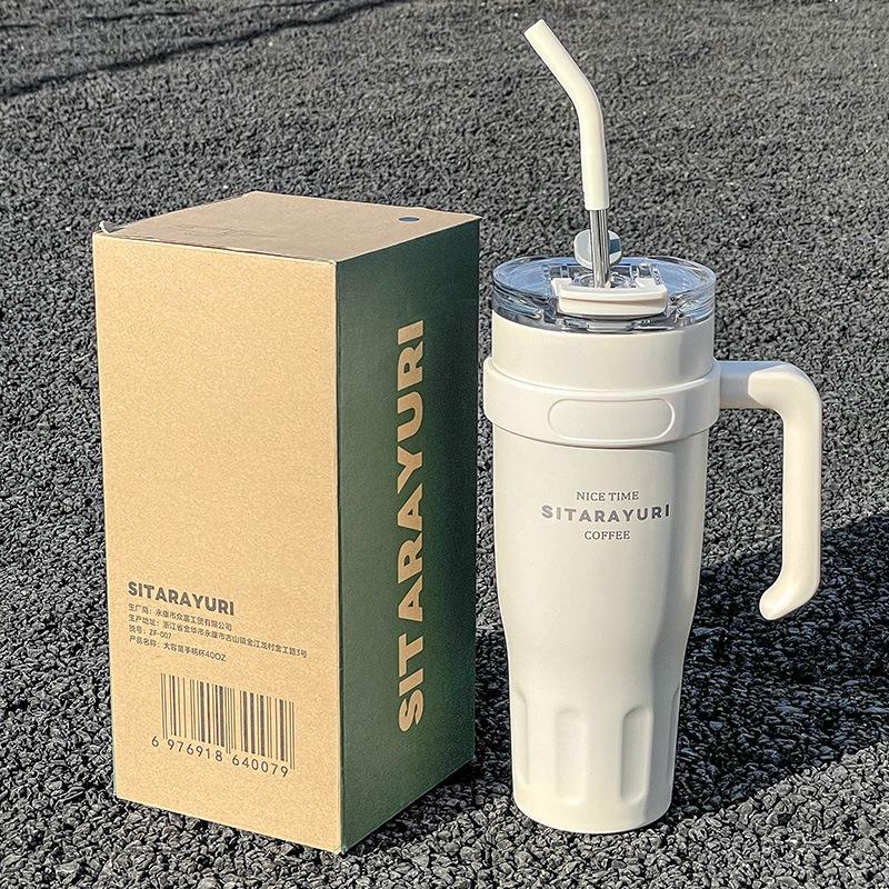 Tazza termica a doppia bevanda di grande capacità con cannuccia e manico - Ideale per sport all'aperto e ufficio