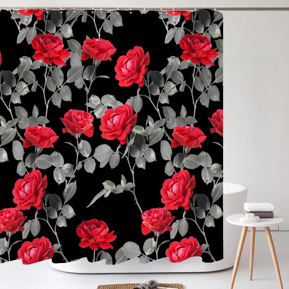 Watercolour Flowersleaves Shower Curtain Morden Art Floral Waterproof Fabric Bathroom Curtains Room Decor Curtain With Hooks
