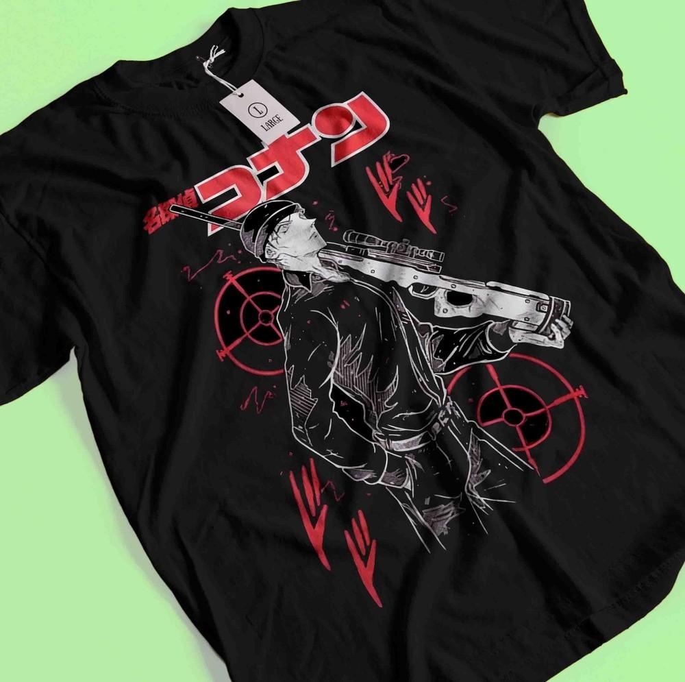 

Detective Conan T-Shirt Akai Shirt Case Closed Vermouth Tee Gin Ran Black Tshirt S