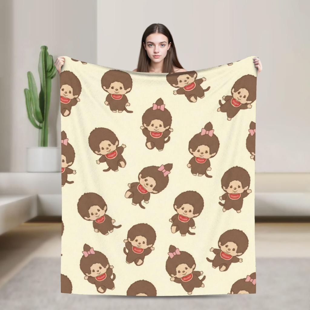 Monchhichis Kun Chan Pärchen Decke Niedliche Cartoon Flanell Tolle Warme Überwurfdecke für Bettwäsche Wohnzimmer Herbst/Winter Outdoor