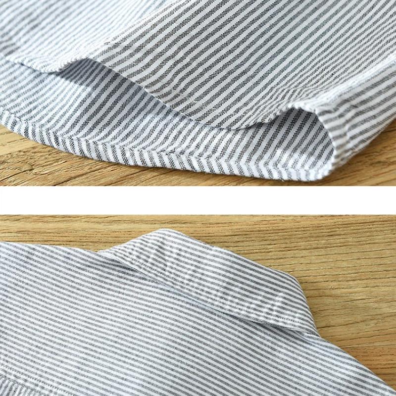 Japanese Style Stripes Long Sleeve Shirts for Men Spring and Summer 100 Cotton Men's Casual Shirt