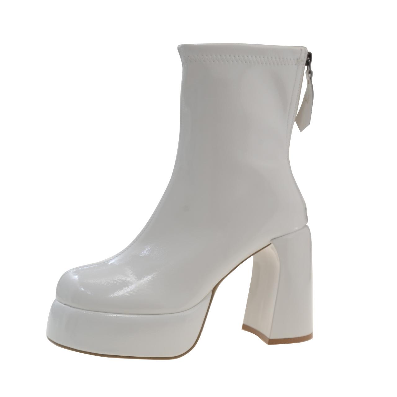 

Модні жіночі ботильйони з м’якою шкірою на платформі з круглим носком і високими підборами Жіночі короткі черевики на масивному каблуці Елегантні жіночі черевики на блискавці ззаду 39 білий
