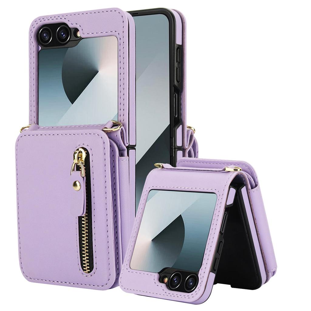 Elegant Foldable Crossbody Case for Samsung Z Flip 7 with Zipper Coin Purse and Card Holder