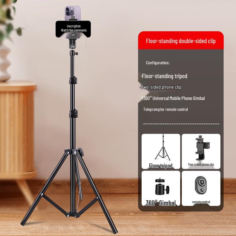 Dual-Camera Mobile Teleprompter Stand for Live Streaming - Portable Handheld & Desktop Universal Stand