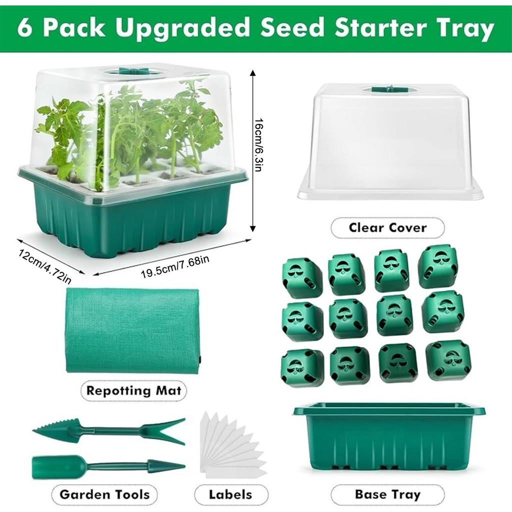 Zásobníky na sazenice, Klíčící misky na rostliny s odvětrávanými kupolemi pro regulaci vlhkosti a základnami, Zahradnické potřeby pro pěstování uvnitř