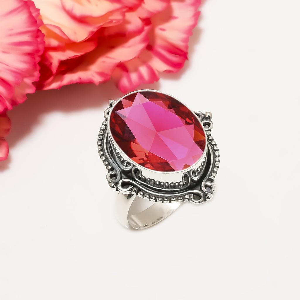 Pink Rubellite Tourmaline 925 Sterling Silver Ring V6400, Pink Ring, Oval Ring, Valentin's Day Gift, Gift For Her, Birthday Gift, Handmade Jewelry, Si