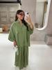2025 Summer Yellow Pleated Women's Casual Shirt and Loose Pants Set - European and American Design.