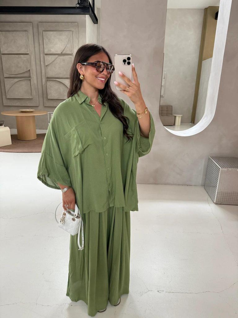 2025 Summer Yellow Pleated Women's Casual Shirt and Loose Pants Set - European and American Design.