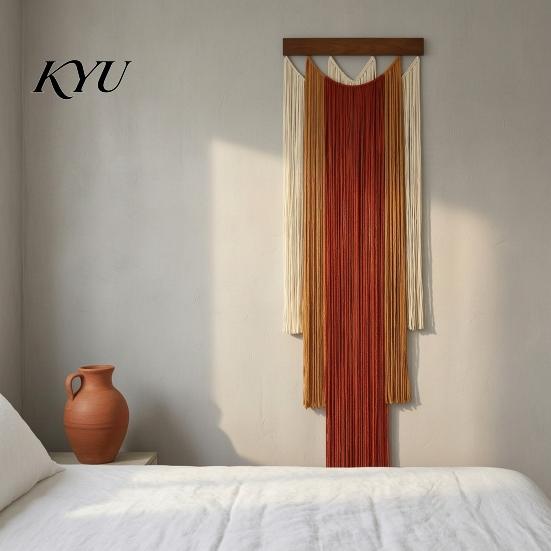 Handmade Cotton Wall Decor Boho Hanging Decor, Hand Woven Tassel Tapestry, Gradient Tapestry for Bedroom Color Fringe Living Room Cafe Decoration