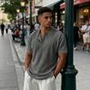 Men's Ribbed Crew Neck Three Button Short Sleeve Top Soft Breathable Casual Pullover Knitwear for Daily Wear Office Travel