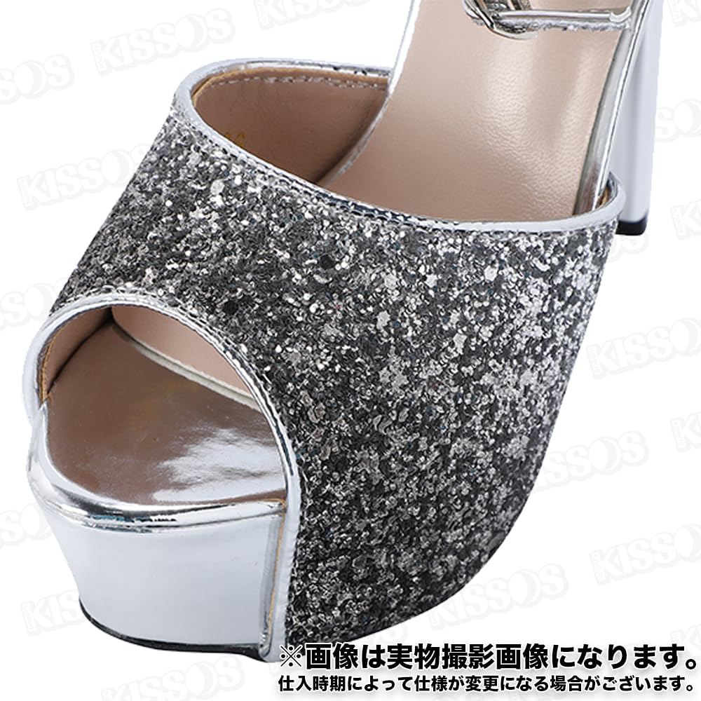 KISSOS Women's Sequined Sparkly Cabaret Heel Ankle Strap Stiletto Heel Open-Toe Sandals/Pumps (Black, Size 24.0cm (38))
