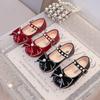 Girls' Red Pearl Bow Princess Shoes - Non-Slip, Soft Sole Patent Leather for Spring & Autumn