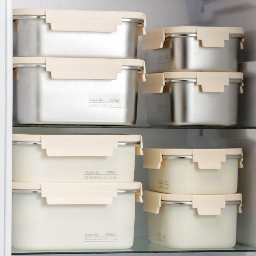 Leakproof Stainless Steel Crisper Portable Large Capacity Food Preservation Box Reusable Sealed Food Box Refrigerator