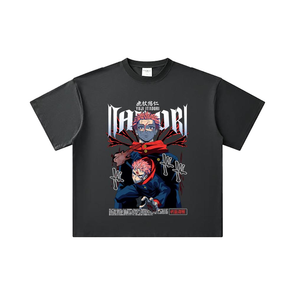 260 GSM Double Yarn 32 Count 100% Cotton Jujutsu Kaisen V20 Yuji Print Unisex Heavy Cotton T Shirt