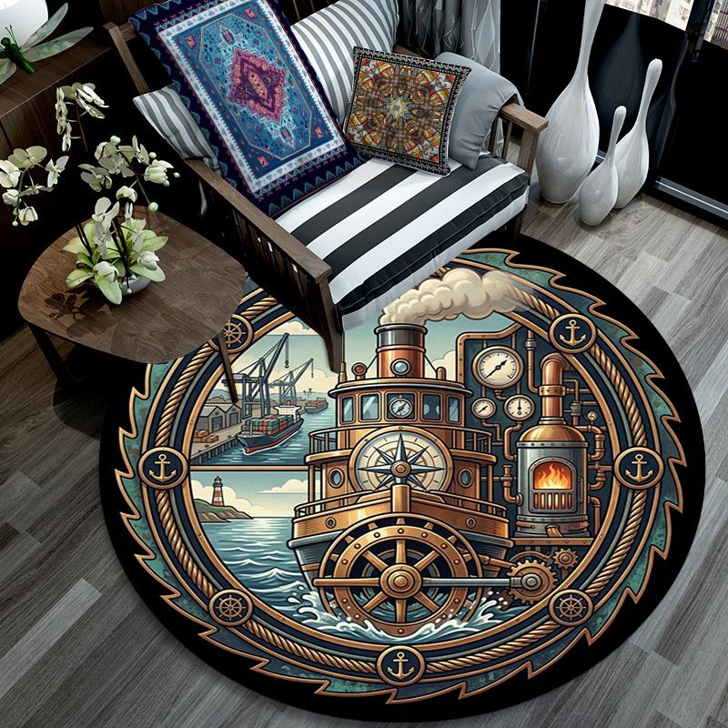 Steamboat Adventure Round Area Rug Under Office Chairs Bedroom Living Room Home Decor