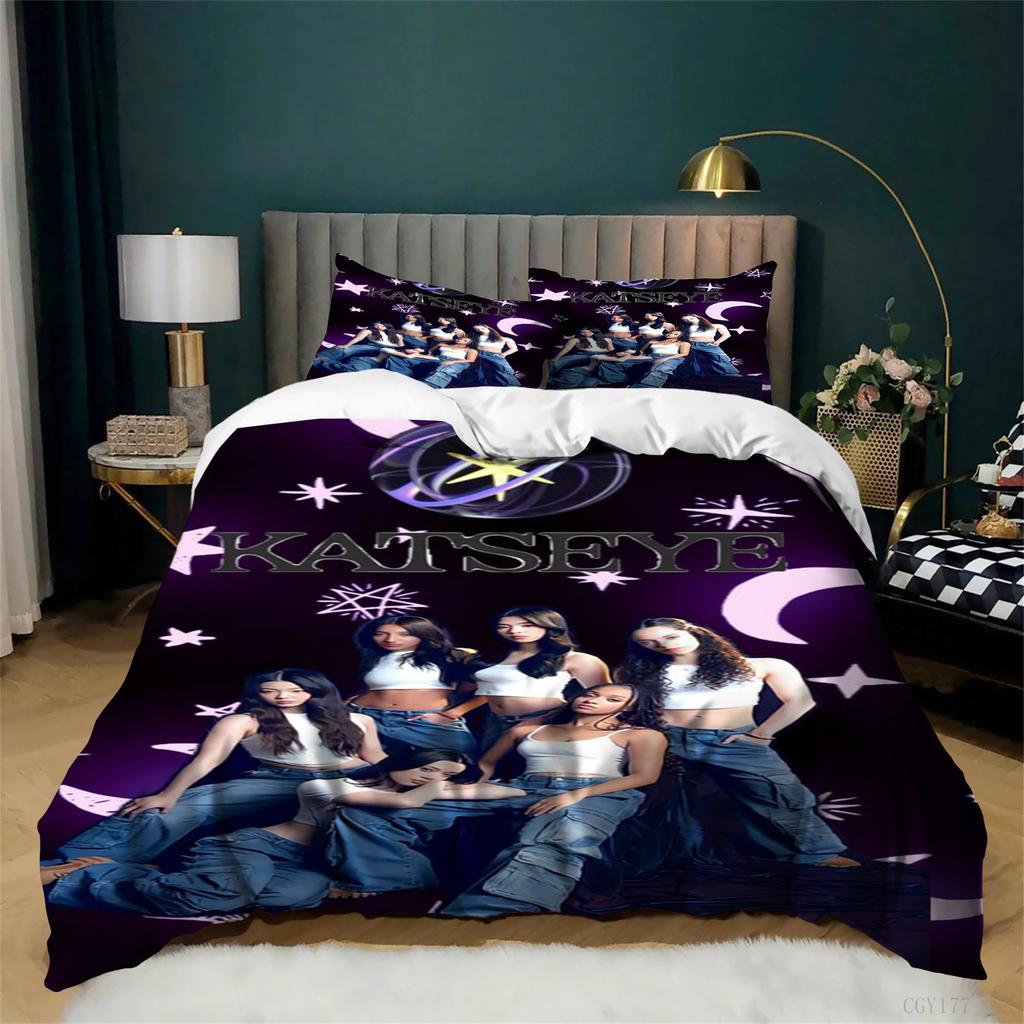 Queen Size Katseye Duvet Cover Set Ultra Soft Bedding Set For All Seasons 3-Pcs Lightweight Classic Quilt Cover For Teens