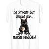 Unisex Cotton T-Shirt with Grumpy Black Cat Holding Coffee Mug and German Text, Short Sleeve Crew Neck Casual Wear for Cat Lovers