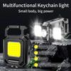 Mini LED Flashlight Keychain Light COB Light USB Rechargeable with Built-in Battery Foldable Camping Lantern Lights Hiking Lamp