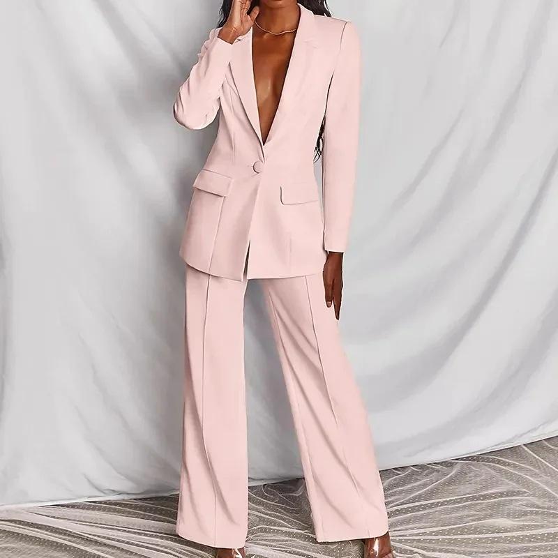AutumnWomen's Fashion Elegant Long Sleeves Suit Straight-Leg Trousers Suit Already In Stock