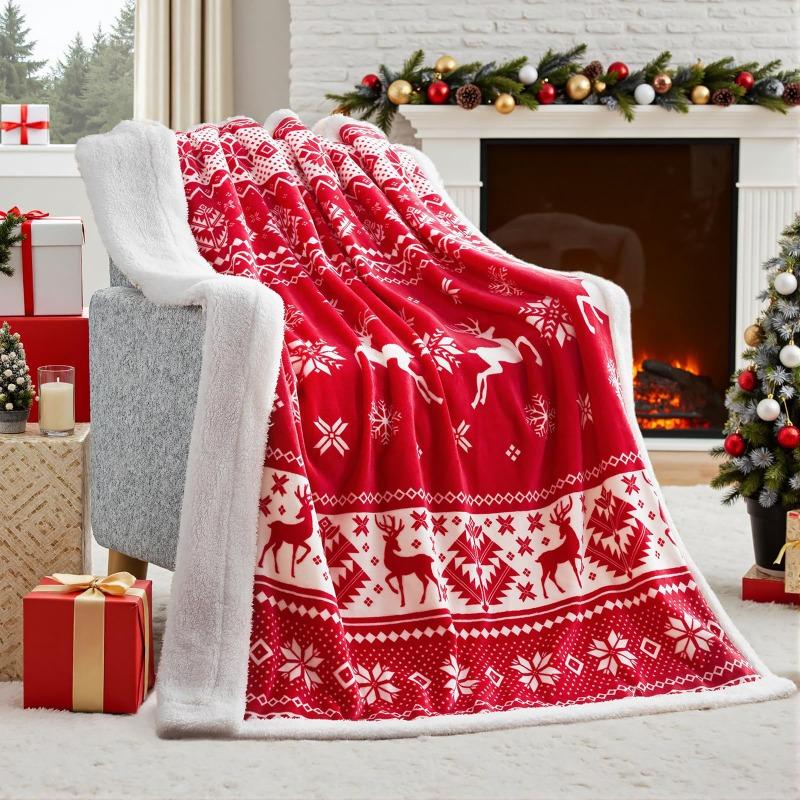 2025 New Christmas Soft Skin Friendly Blanket Thickened Warm Living Room Sofa Blanket Four Seasons Universal Holiday Decoration